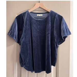Madewell Women's Navy Blue Velvet Flutter Sleeve Crew Neck Top XS